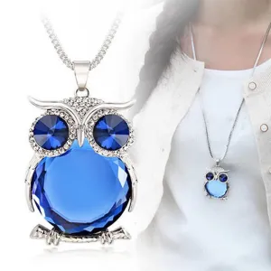 New  Women Sweater Chain Necklace Owl Design Rhinestones Crystal Pendant Necklaces Jewelry Clothing Accessories Drop Shipping