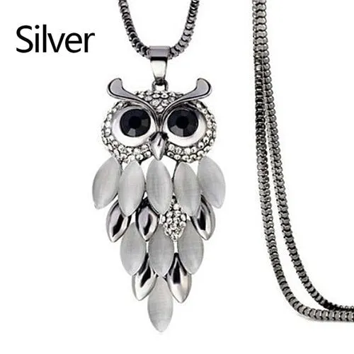 New  Women Sweater Chain Necklace Owl Design Rhinestones Crystal Pendant Necklaces Jewelry Clothing Accessories Drop Shipping