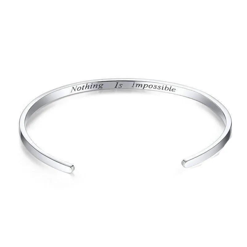 Nothing Is Impossible Engraved Cuff Bracelets