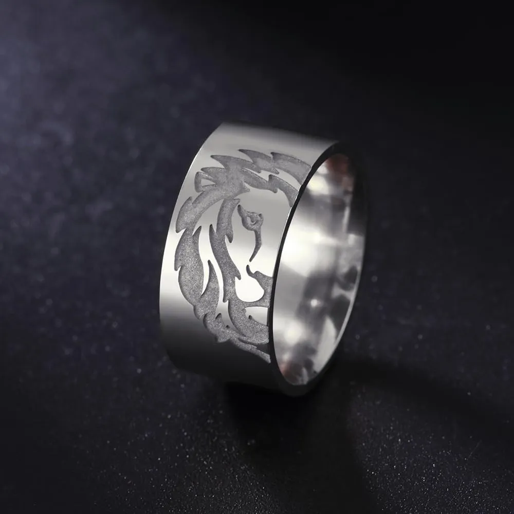 OIDIMS Silver Lion Head Ring for Men Norse Viking Lion Rock Punk Style Gothic Biker Bnad Rings Lion Totem Amulet Stainless Steel Punk Crown Animal Jewelry Gift for Women Anniversary Birthday Gift