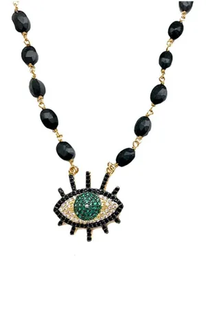 Onyx CZ Green Eye Necklace