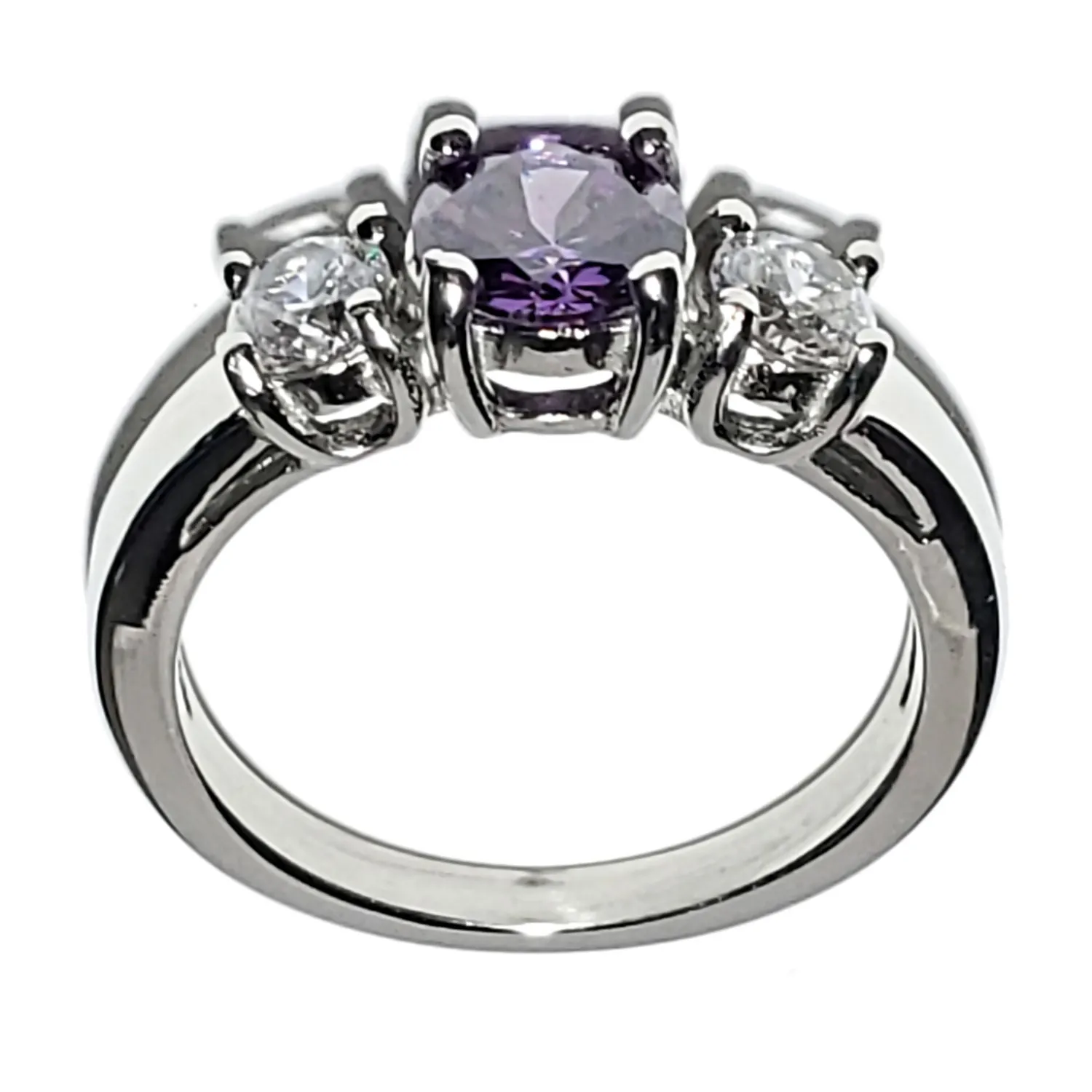 Orlaina: 1.25c 3 Stone Amethyst Ice CZ 316 Steel Engagement Ring