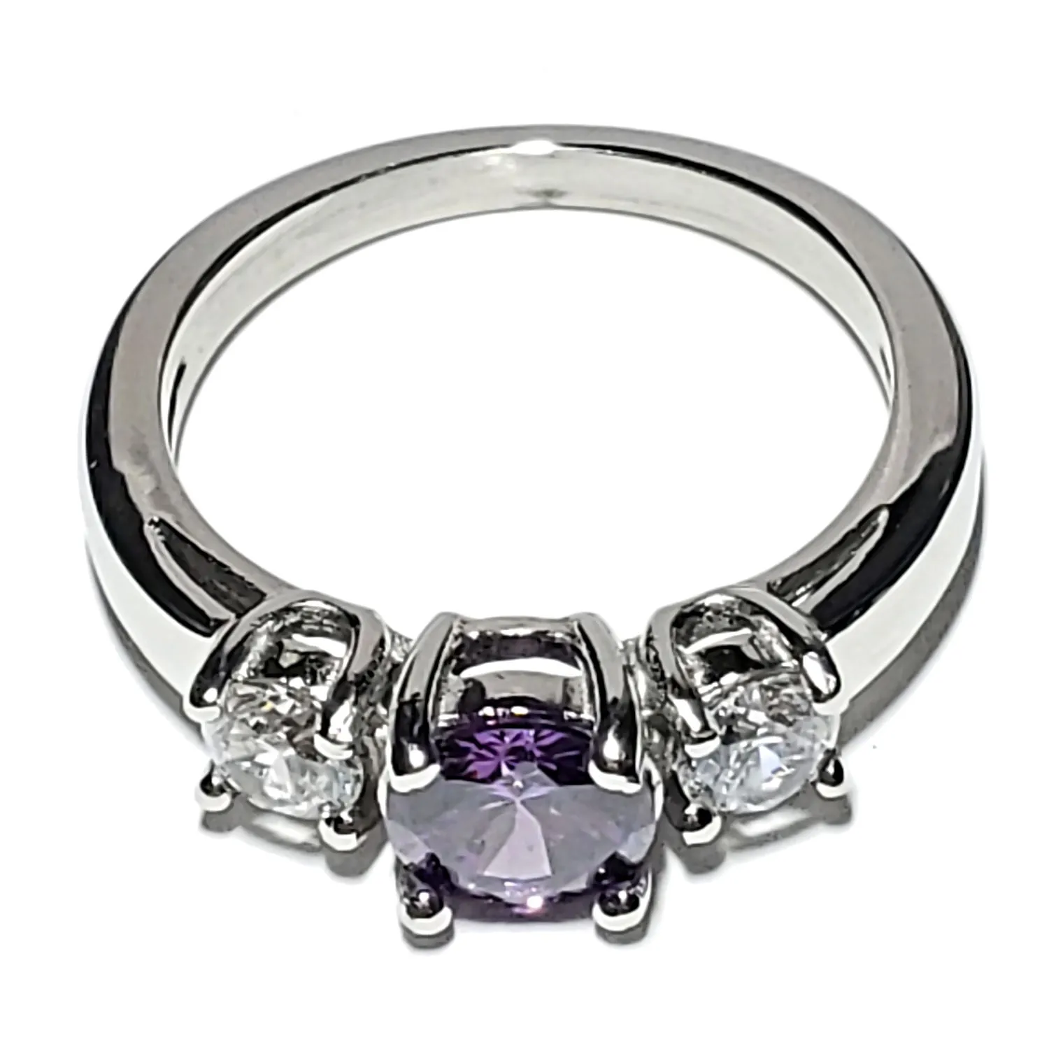 Orlaina: 1.25c 3 Stone Amethyst Ice CZ 316 Steel Engagement Ring