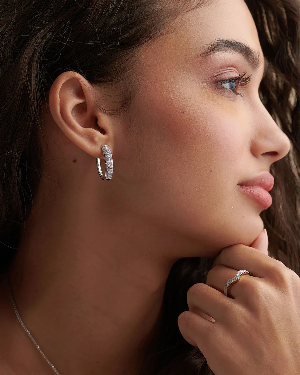 Oval Three Row Diamond Hoops
