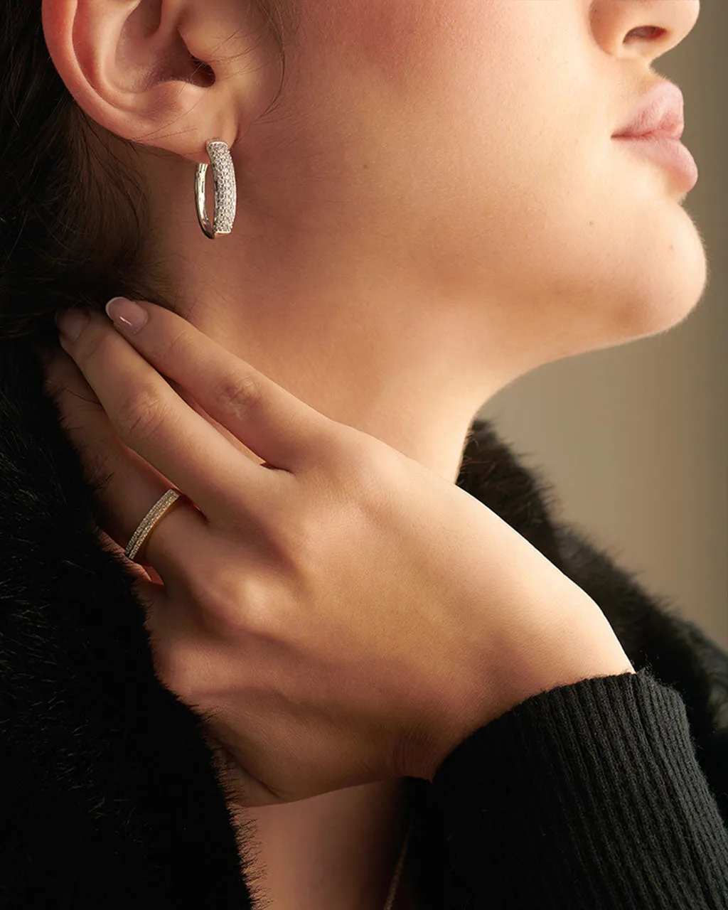 Oval Three Row Diamond Hoops