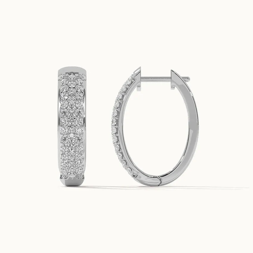 Oval Three Row Diamond Hoops