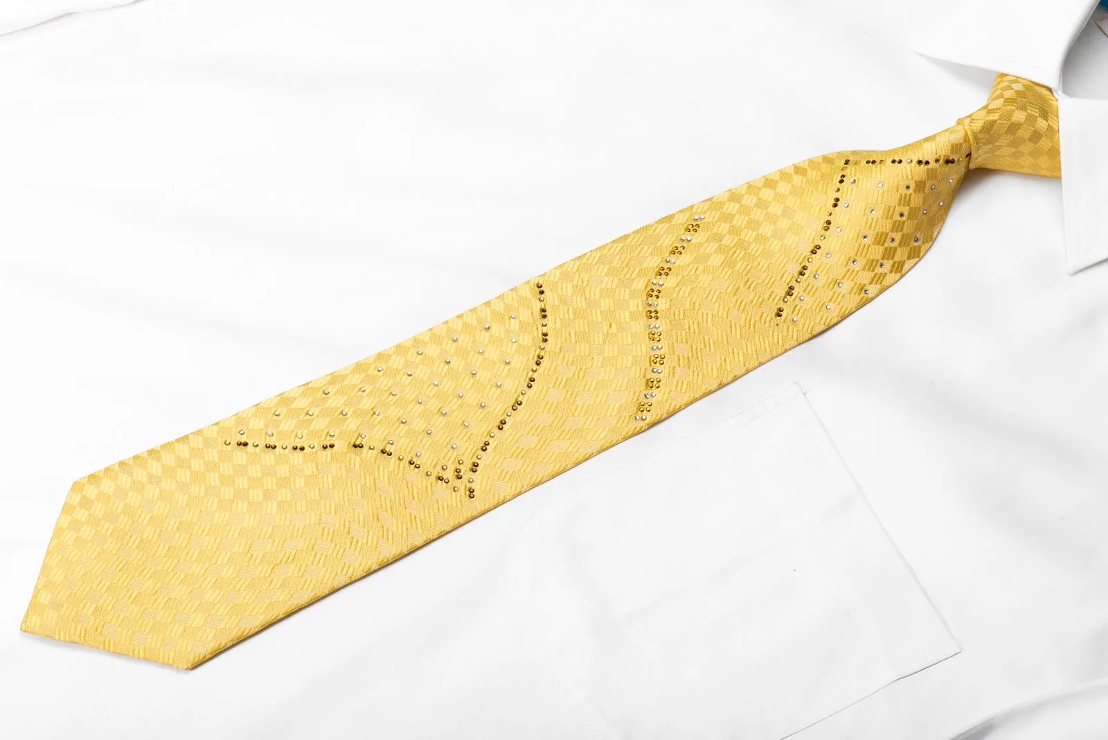 Paco Rabanne Men's Crystal Silk Necktie Yellow Checker With Silver Sparkles