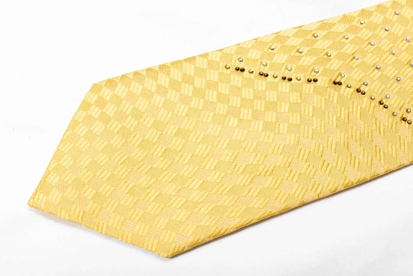 Paco Rabanne Men's Crystal Silk Necktie Yellow Checker With Silver Sparkles