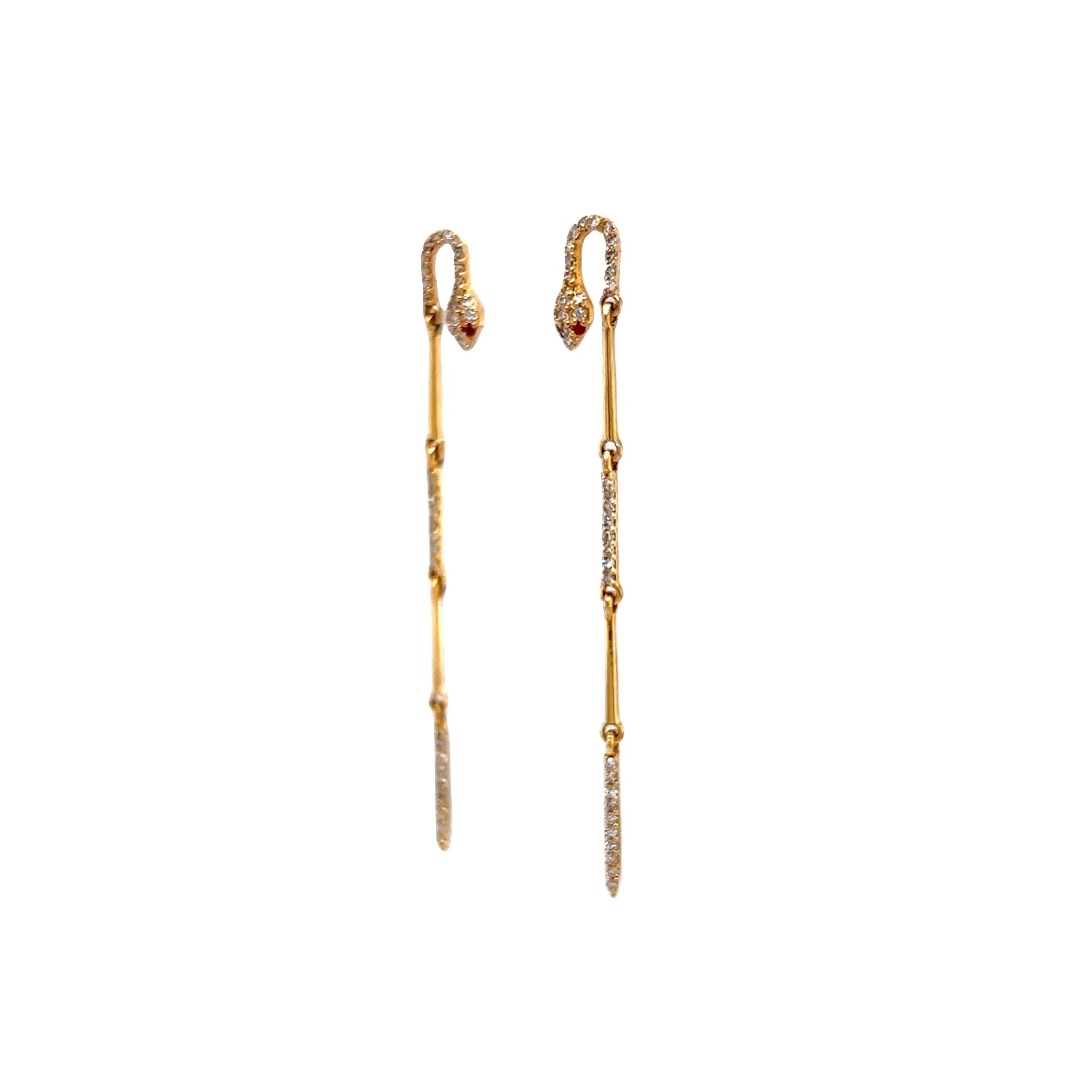 Pave Diamond Snake Earrings in 14k Yellow Gold