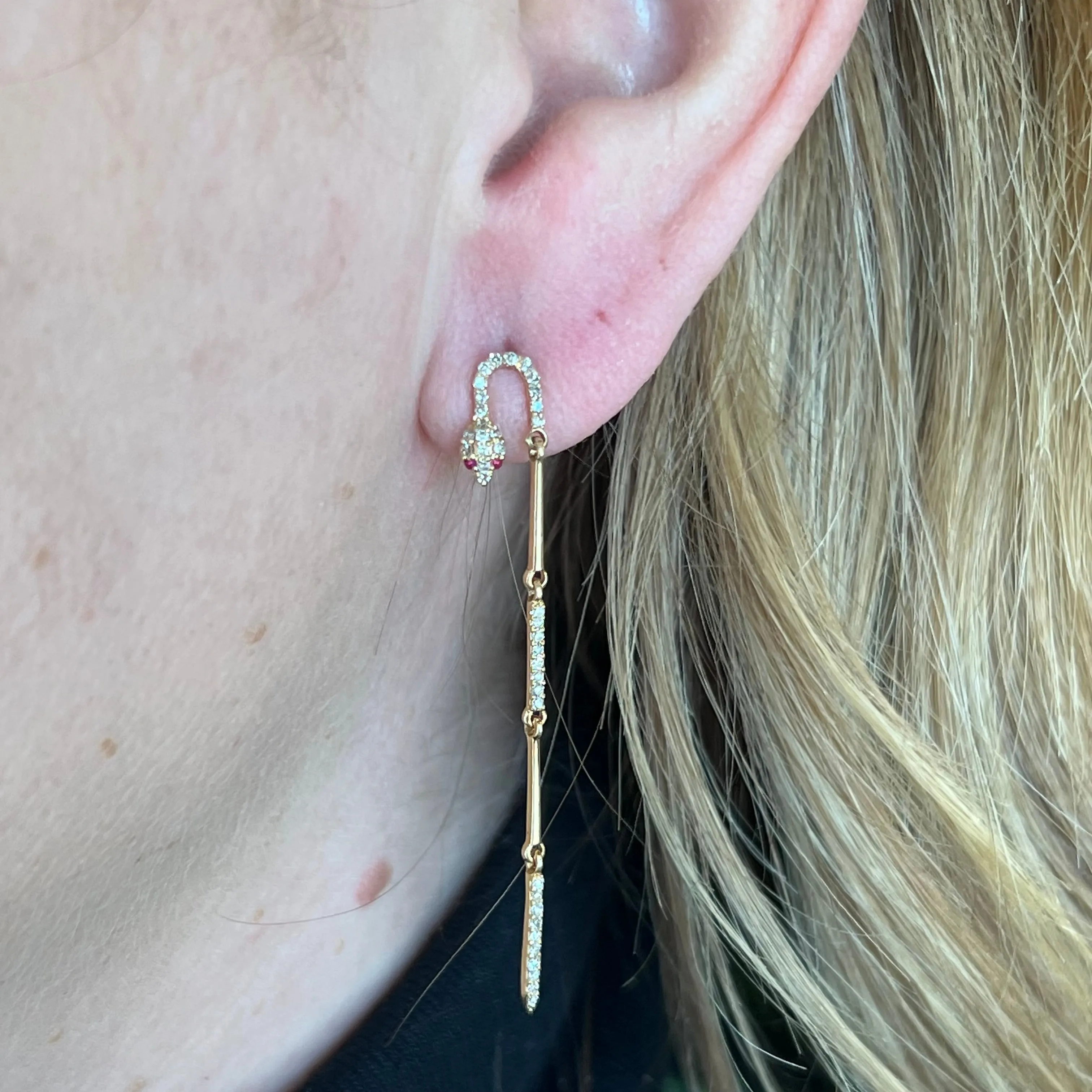 Pave Diamond Snake Earrings in 14k Yellow Gold