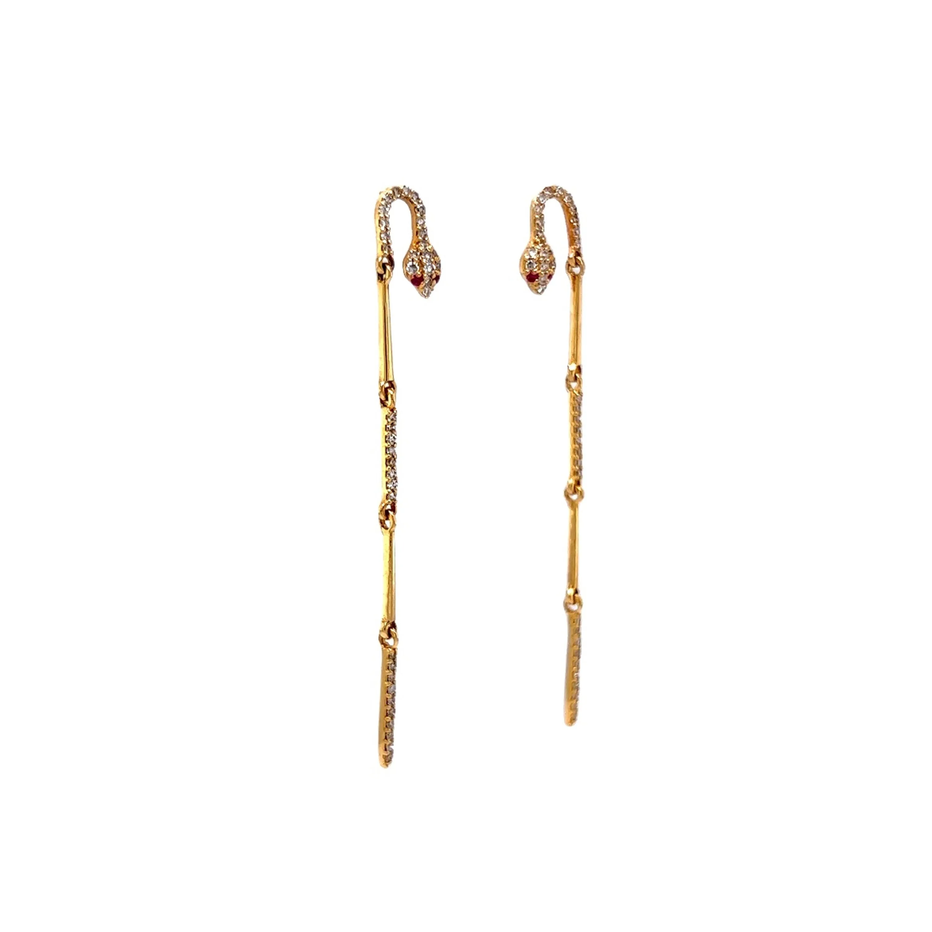 Pave Diamond Snake Earrings in 14k Yellow Gold