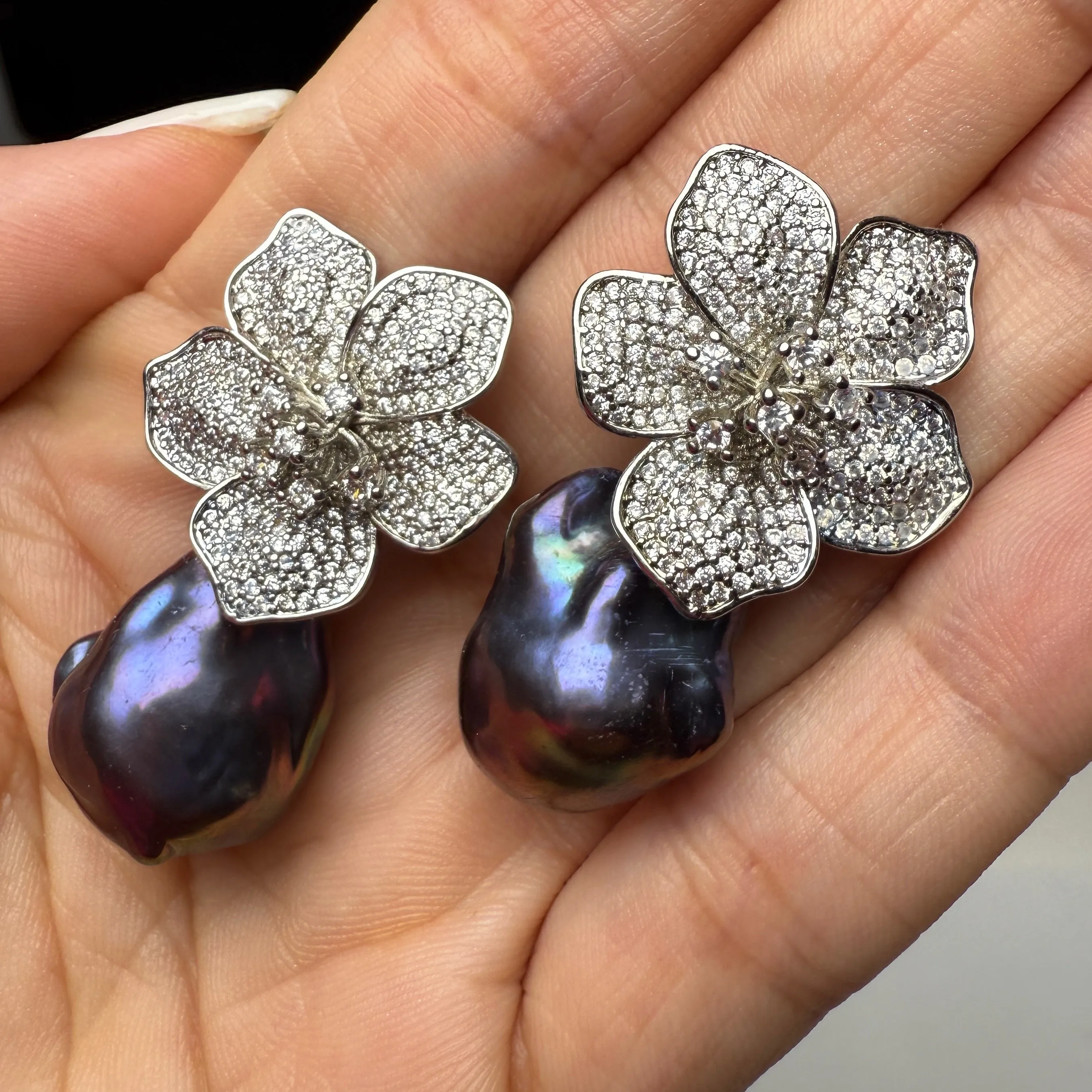 Peacock Pearl Flower Studs