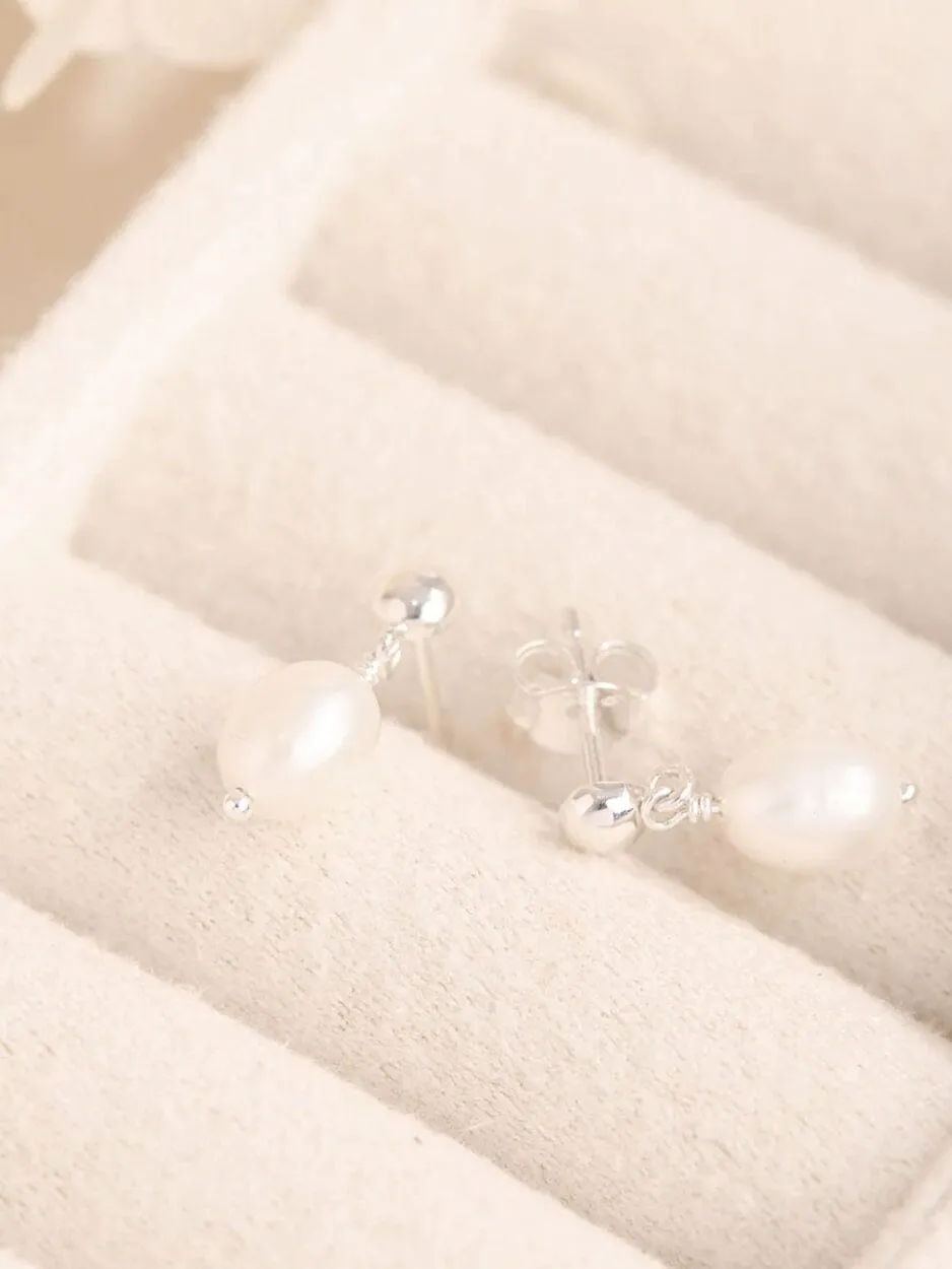 Pearl Drop Studs - Silver