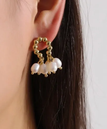 Pearl - Gold dangle earrings with pearl| pearl drop earrings | minimalist pearl earrings | Korean style earrings