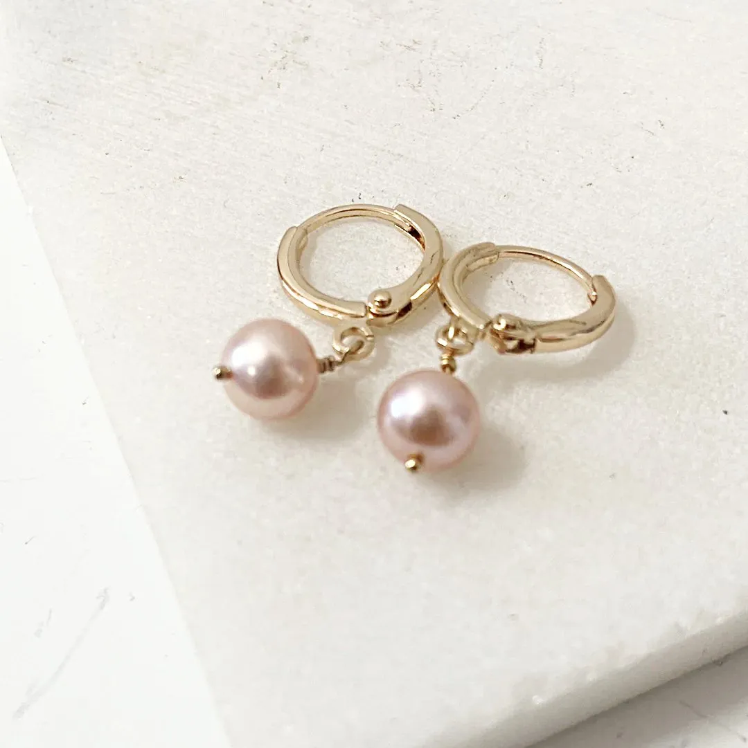 Pearl Huggie Hoops, Pearl Earrings, Hoops, Gold Hoops-Uni-T