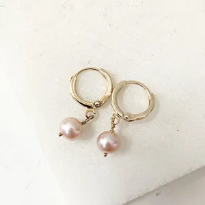 Pearl Huggie Hoops, Pearl Earrings, Hoops, Gold Hoops-Uni-T