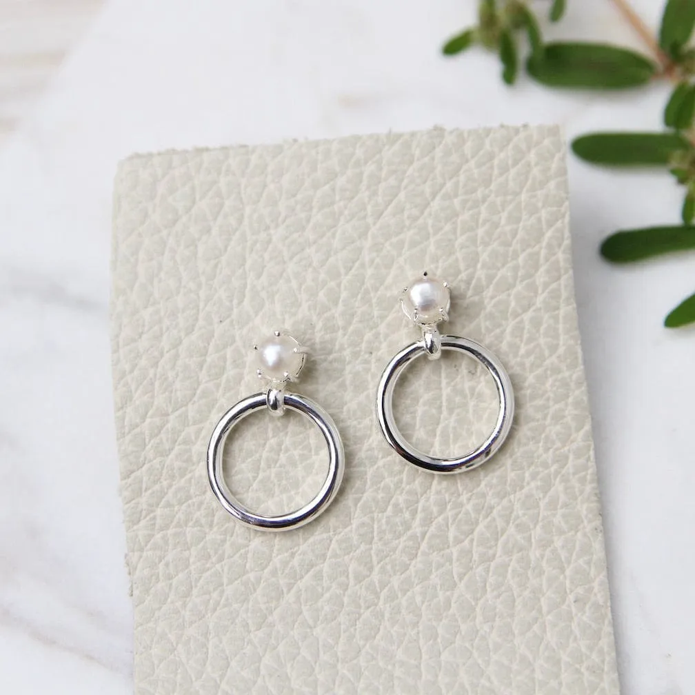Pearl post with Slim Hoop Drop Earring