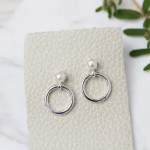 Pearl post with Slim Hoop Drop Earring