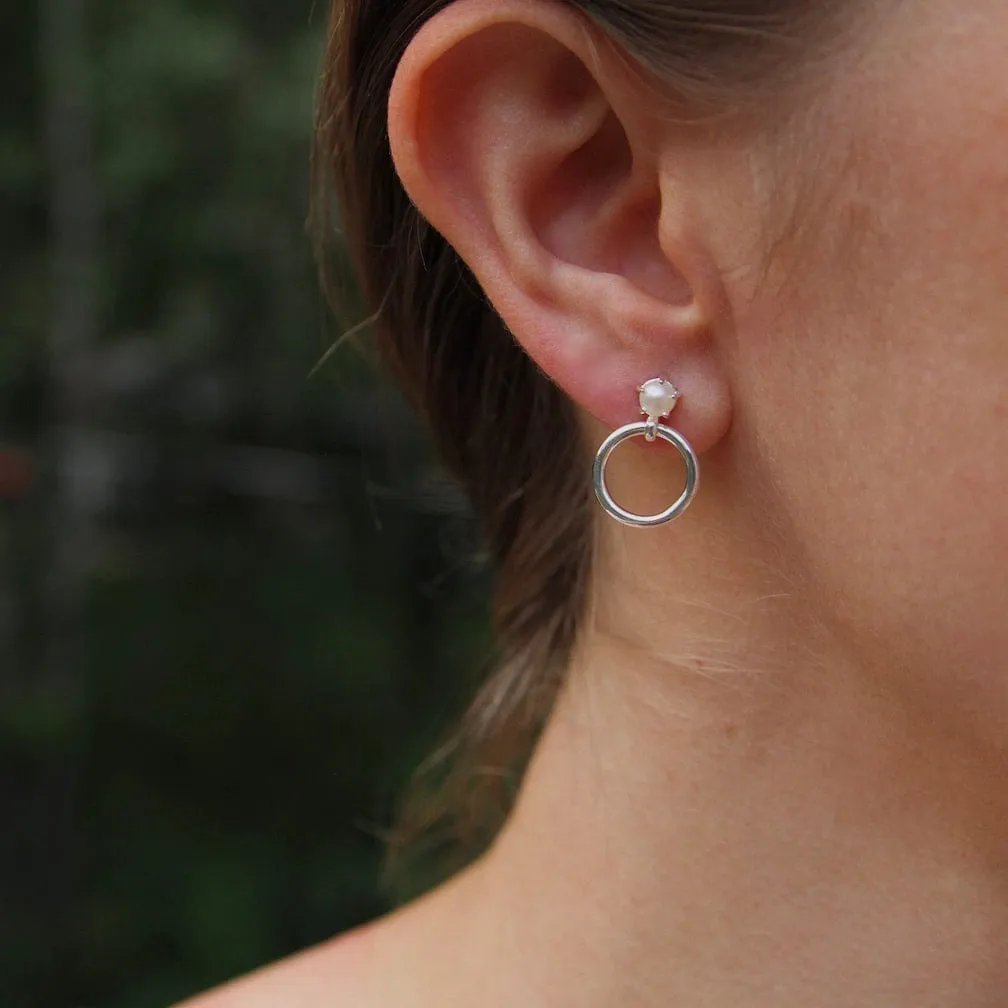Pearl post with Slim Hoop Drop Earring