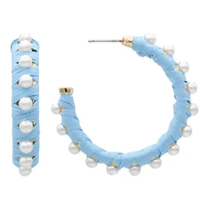 Penelope Pearl & Raffia Hoops | Light Blue
