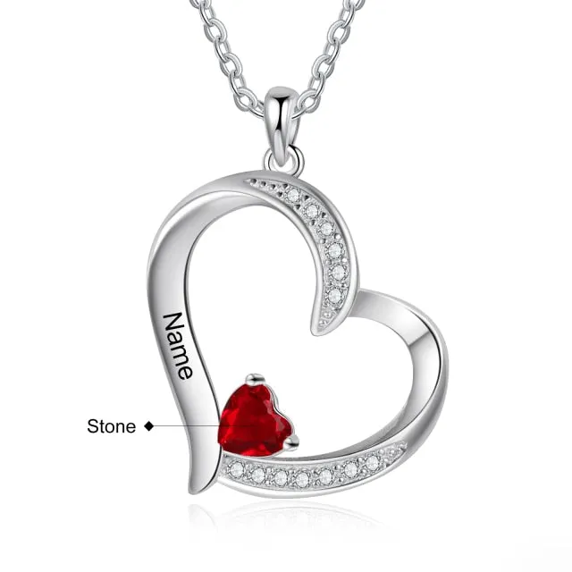 Personalized 6 Name Engraving Heart Pendant Classic Custom DIY Birthstone Necklace Anniversary Gift for Her