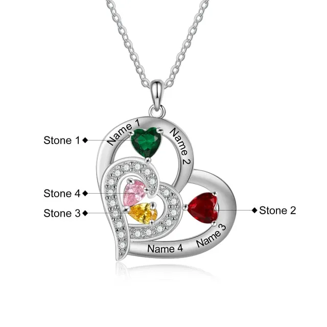 Personalized 6 Name Engraving Heart Pendant Classic Custom DIY Birthstone Necklace Anniversary Gift for Her