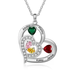 Personalized 6 Name Engraving Heart Pendant Classic Custom DIY Birthstone Necklace Anniversary Gift for Her