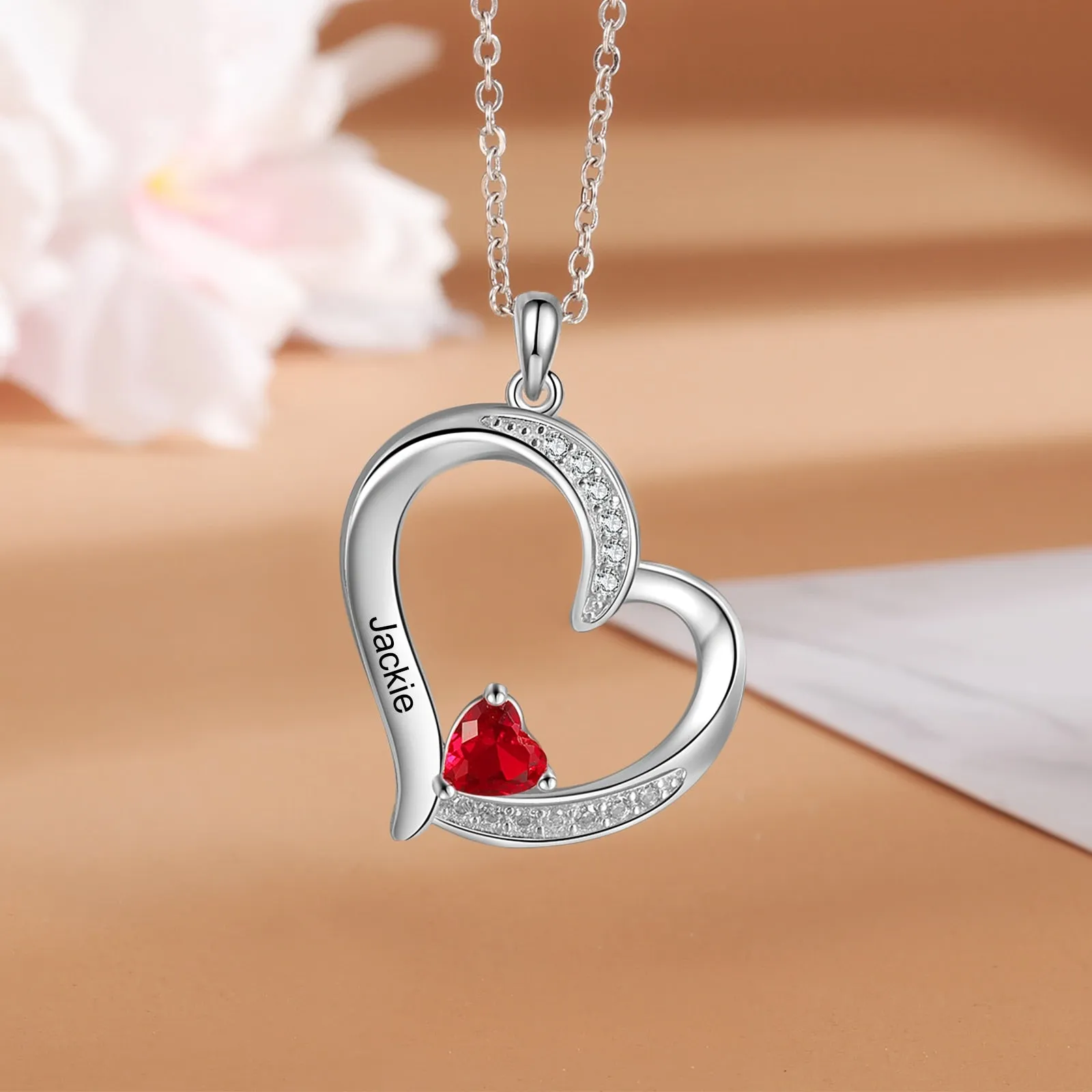 Personalized 6 Name Engraving Heart Pendant Classic Custom DIY Birthstone Necklace Anniversary Gift for Her