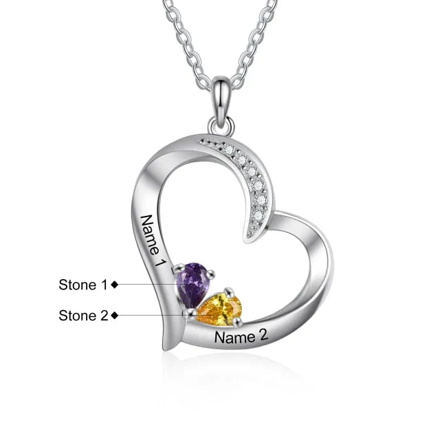 Personalized 6 Name Engraving Heart Pendant Classic Custom DIY Birthstone Necklace Anniversary Gift for Her