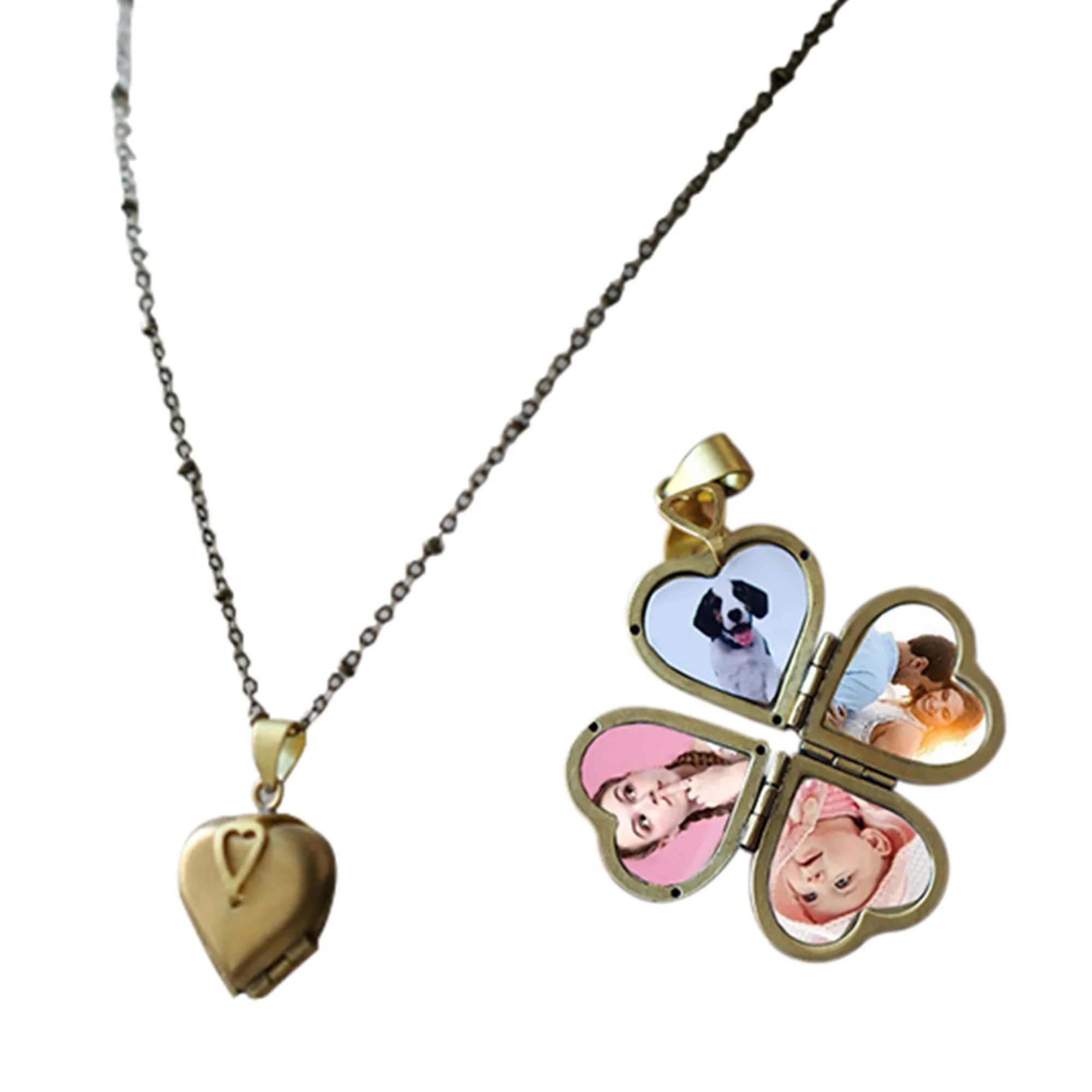 Personalized Four Leaf 4 Leaves Clover Pendant Necklace Customized Photo Box Girls Lover Fashion Jewelry