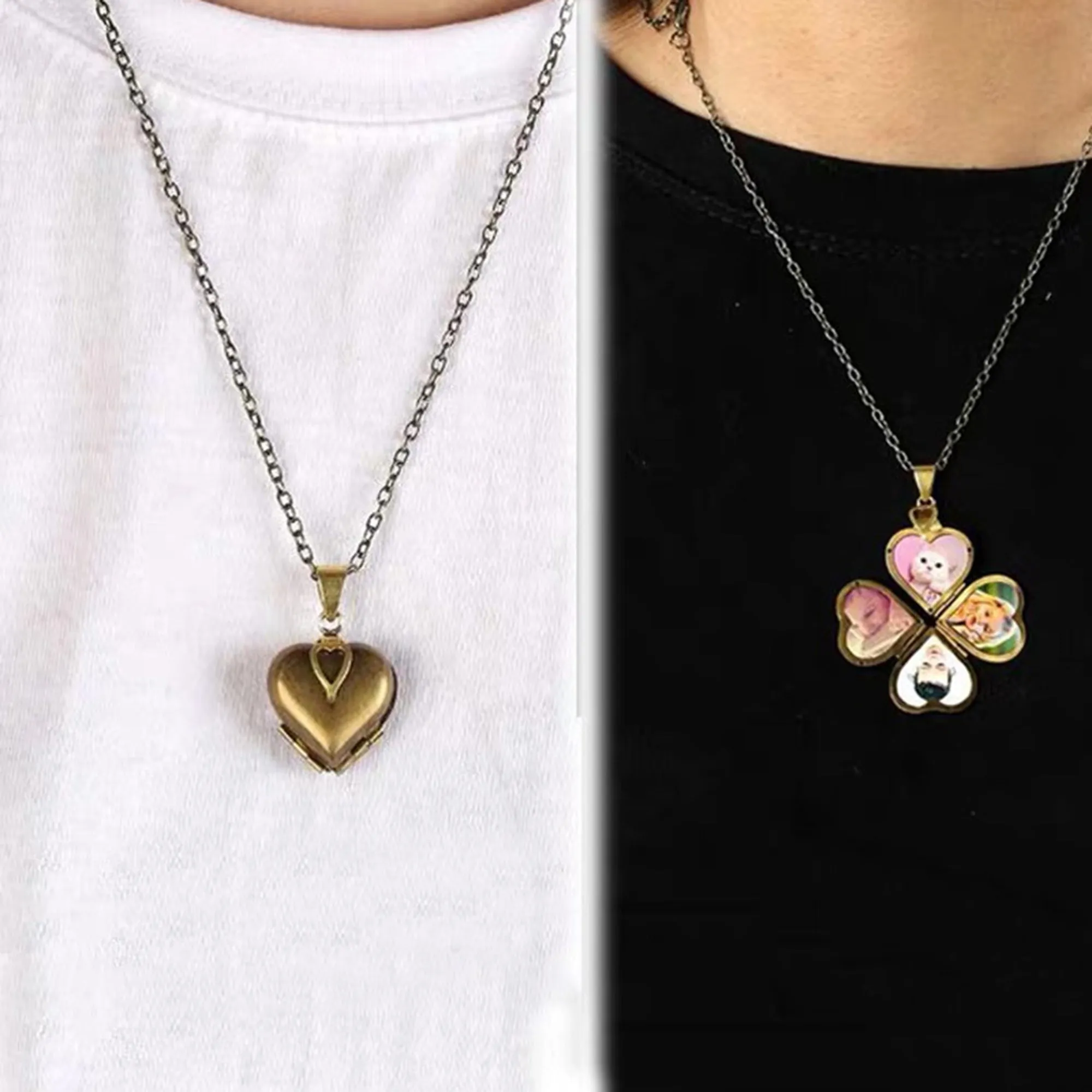 Personalized Four Leaf 4 Leaves Clover Pendant Necklace Customized Photo Box Girls Lover Fashion Jewelry