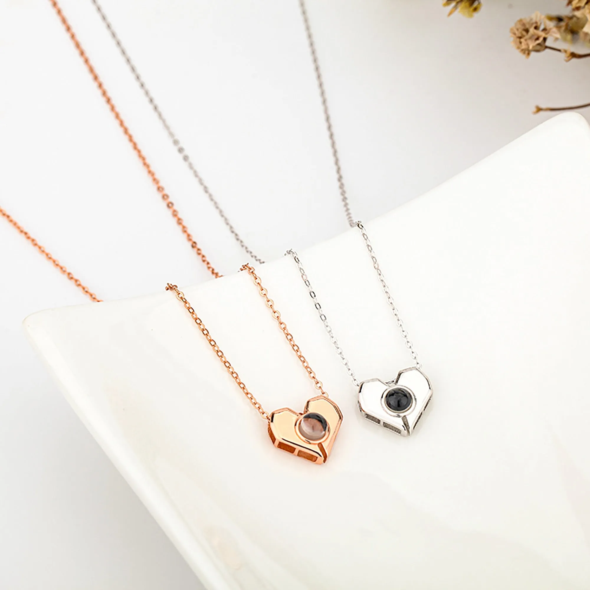 Personalized Heart Shaped 100 Languages I Love You Projection Name Necklace