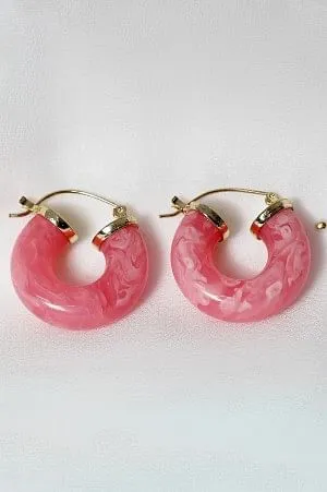 Pink & White Resin Modern Hoop Earrings
