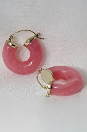Pink & White Resin Modern Hoop Earrings