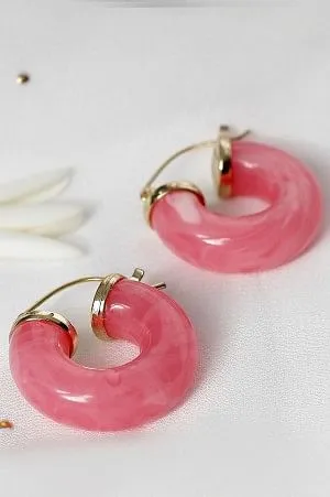 Pink & White Resin Modern Hoop Earrings