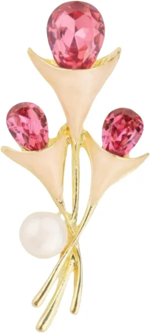 Pink Tulip Flower Brooch Pin for Women Girls Gold Plated Rhinestone Pearl Vintage Fashion Plant Flower Brooch Lapel Pin Elegant Clothing Accessories Mother's Day Christmas Party Jewelry