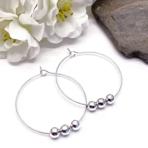Plain Hoop Earrings with Silver Plated Beads 35mm