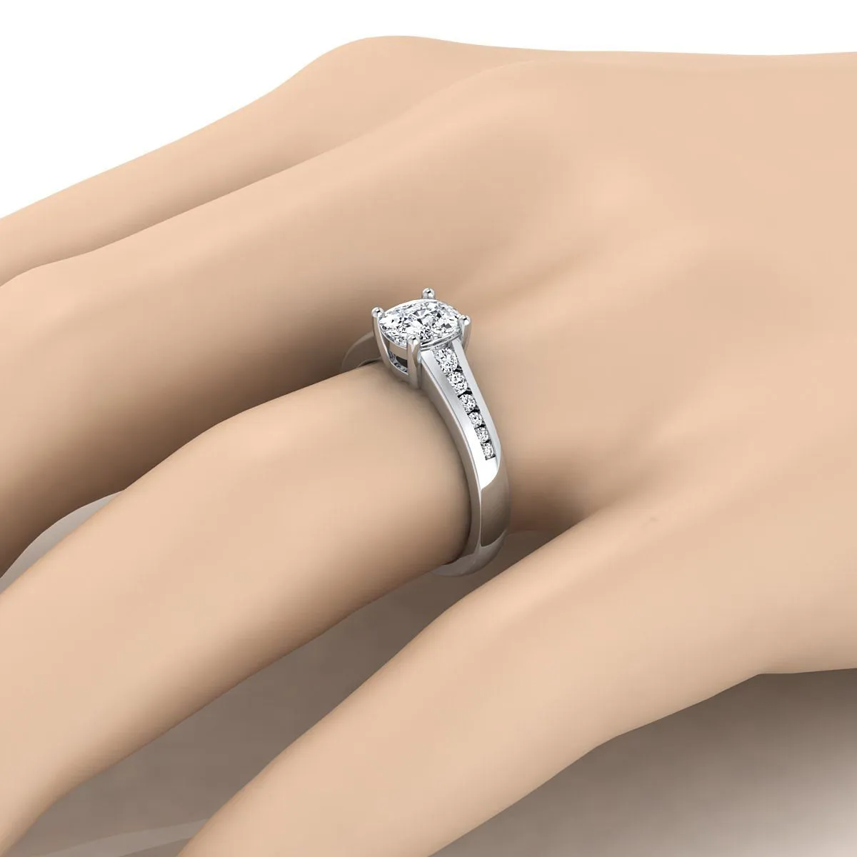 Platinum Cushion Contemporary Tapered Diamond Channel Engagement Ring -1/6ctw