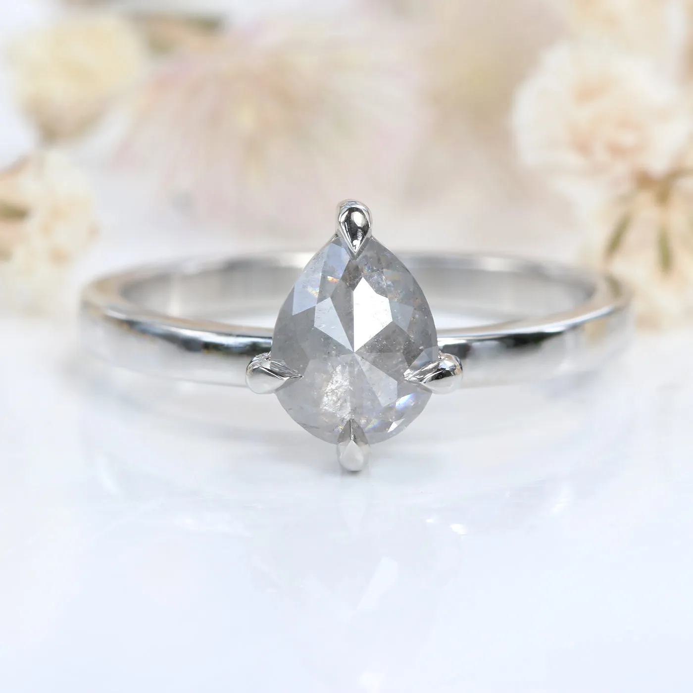 Platinum Pear Cut Salt and Pepper Solitaire Diamond Engagement Ring