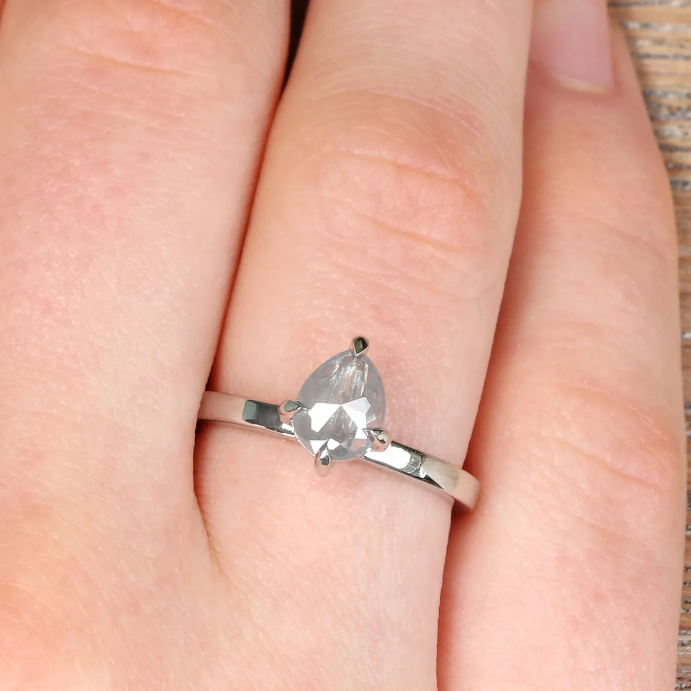 Platinum Pear Cut Salt and Pepper Solitaire Diamond Engagement Ring