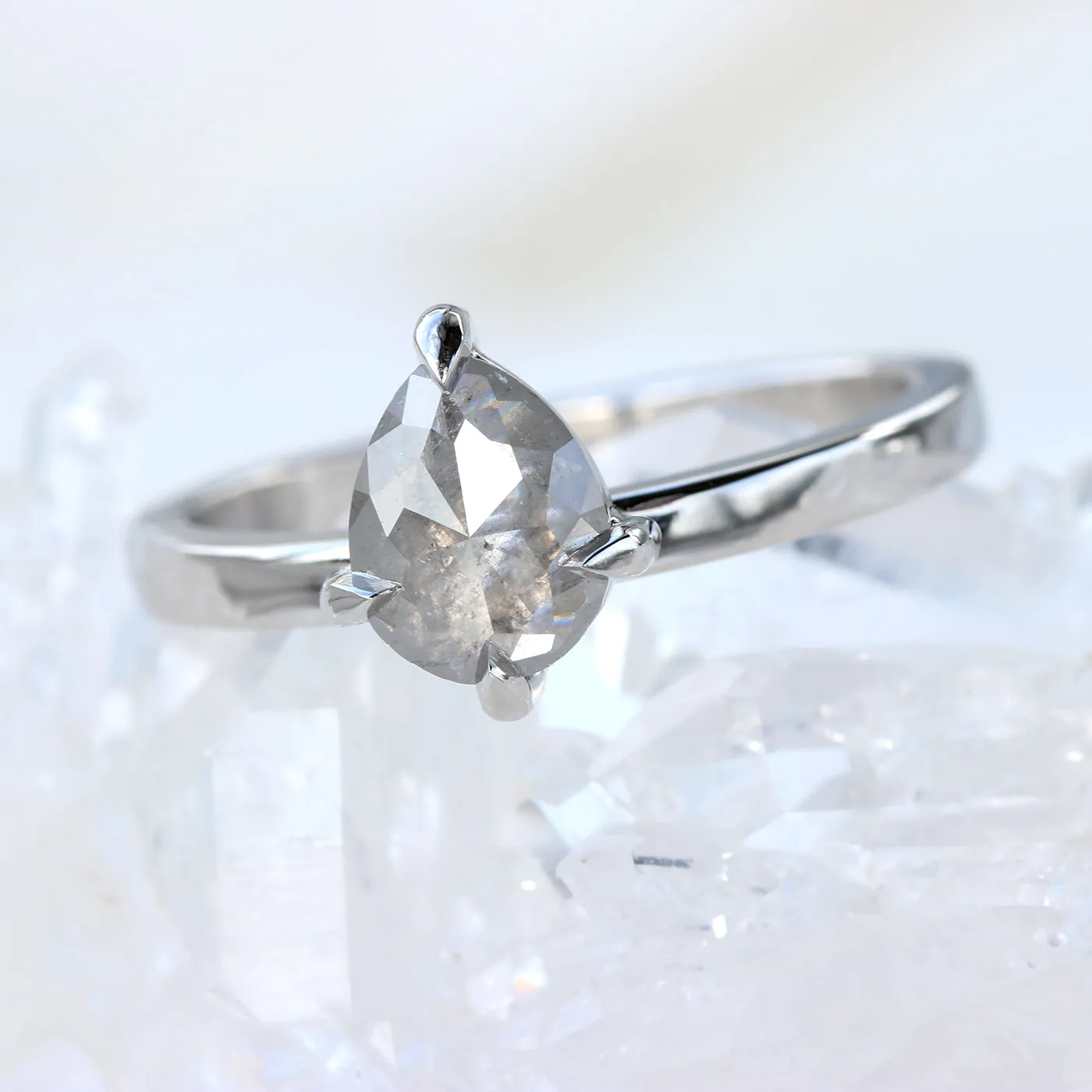 Platinum Pear Cut Salt and Pepper Solitaire Diamond Engagement Ring