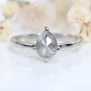 Platinum Pear Cut Salt and Pepper Solitaire Diamond Engagement Ring