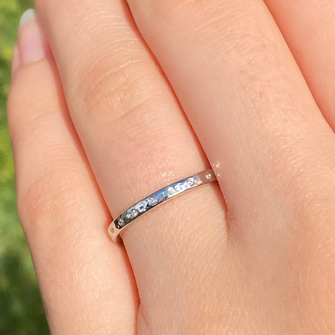 Platinum Slim Hammered 20 Diamond Wedding Ring