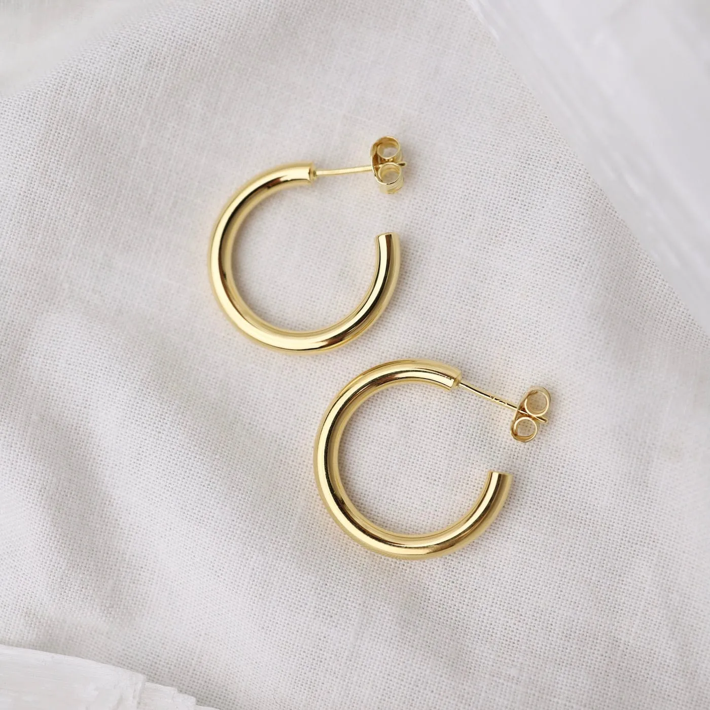 Polished Gold Vermeil Solid Hoops on Post Earrings