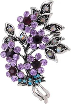 Purple Flower Wedding Statement Brooch for Women Men Vintage Silver Crystal Cubic Zirconia Classic Flowers Brooches Elegant Lapel Pin Dress Suit Clothing Accessories Party Banquet Decoration Jewelry