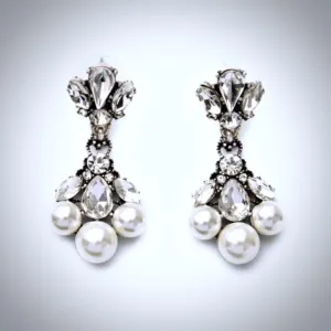 "Avignon" - Vintage Pearl and Rhinestone Bridal Earrings