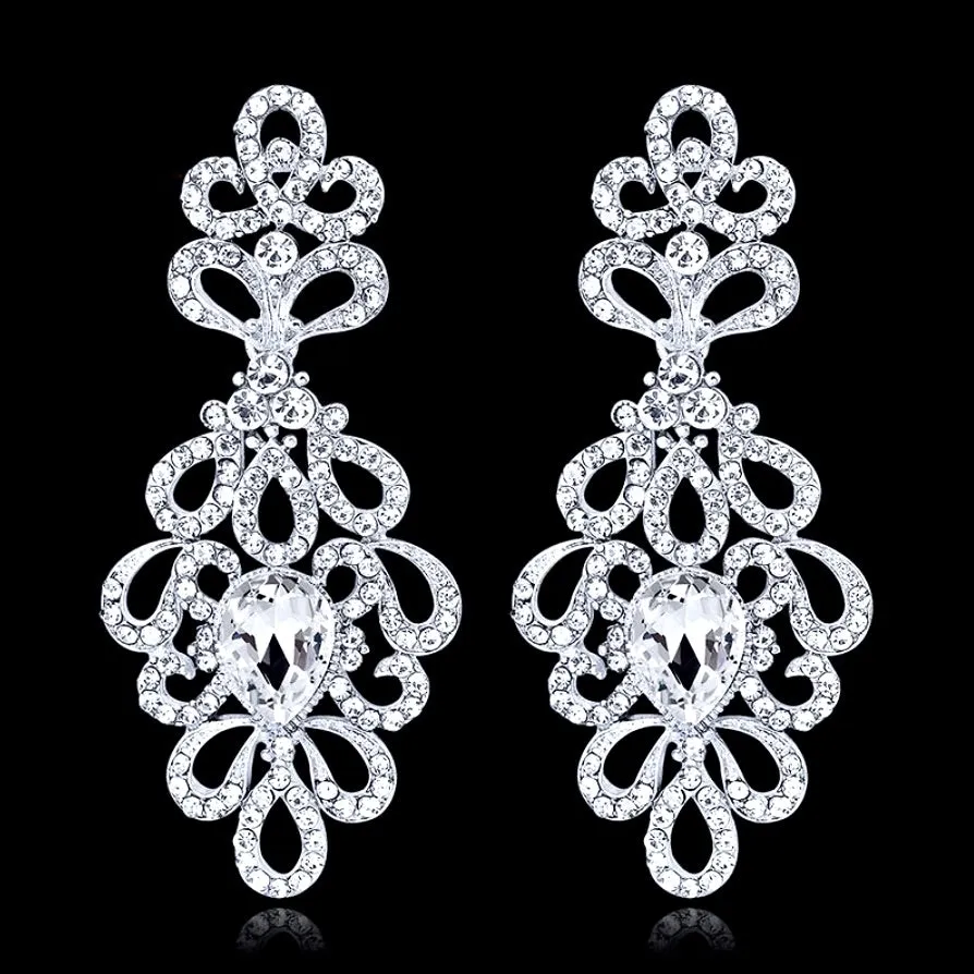 "Charlene" - Silver Rhinestone Bridal Earrings