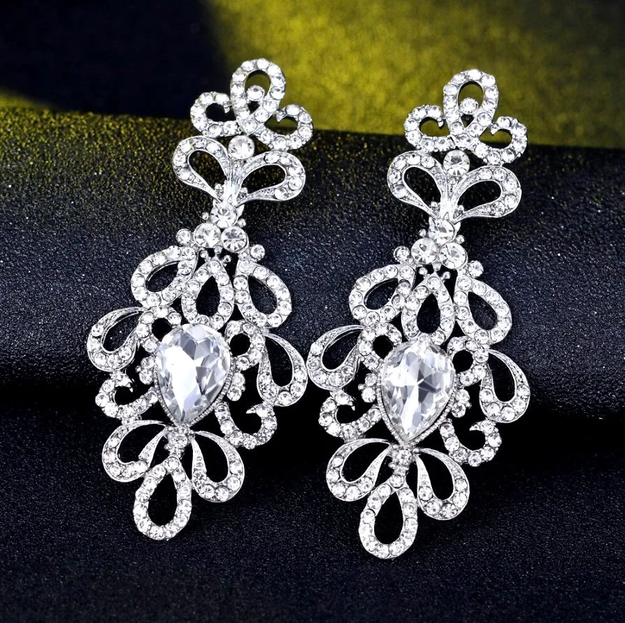 "Charlene" - Silver Rhinestone Bridal Earrings