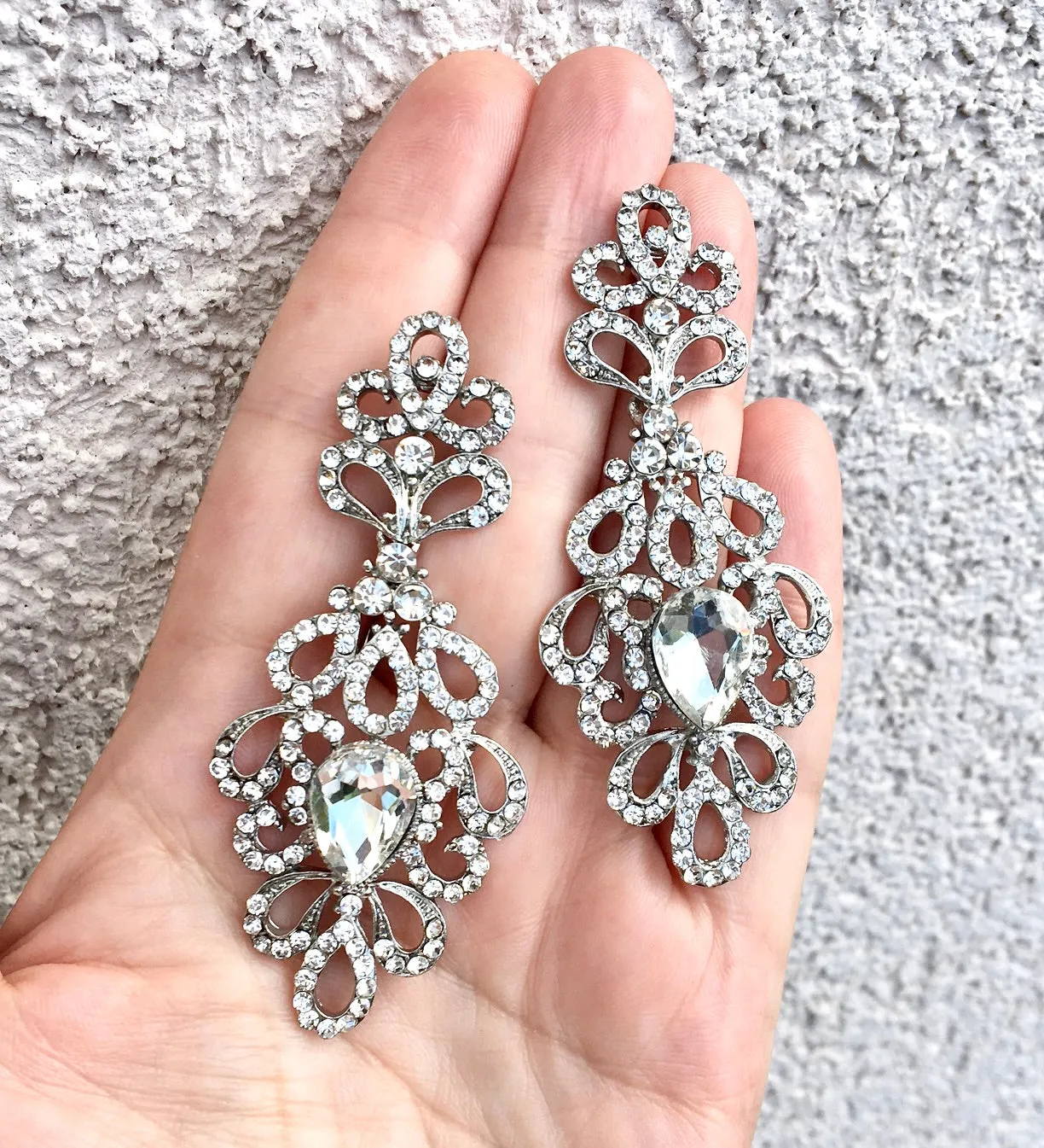 "Charlene" - Silver Rhinestone Bridal Earrings