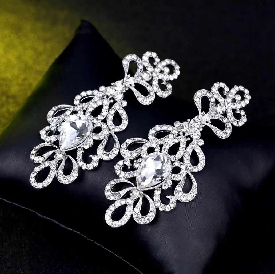 "Charlene" - Silver Rhinestone Bridal Earrings